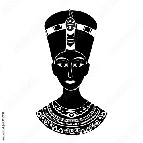 Black and white silhouette of the ancient Egyptian queen Neferti