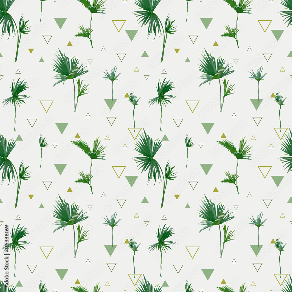 Seamless Pattern. Tropical Palm Leaves Background. Geometric Abstract Background