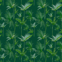 Seamless Tropical Palm Leaves Background. Exotic Summer Texture