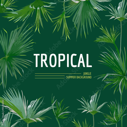 Tropical Palm Leaves Background. Graphic T-shirt Design in Vector