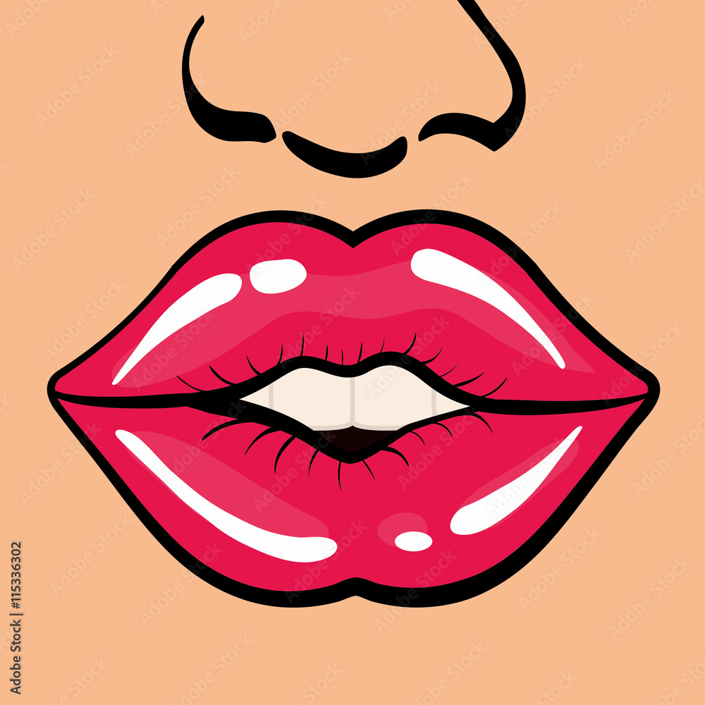 Pop art concept represented by female mouth with nose icon. Colorfull illustration. Face background Pop art concept represented by female mouth with nose icon. Colorfull illustration. Face background