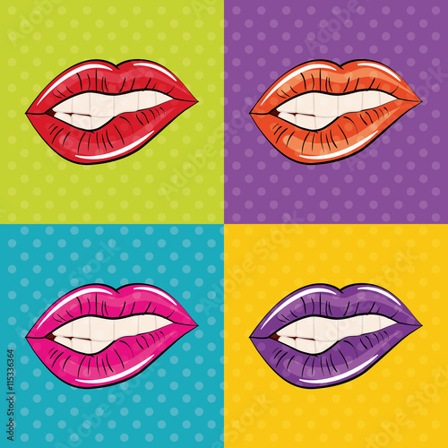 Pop art concept represented by female mouth icon. Colorfull illustration. Frame background