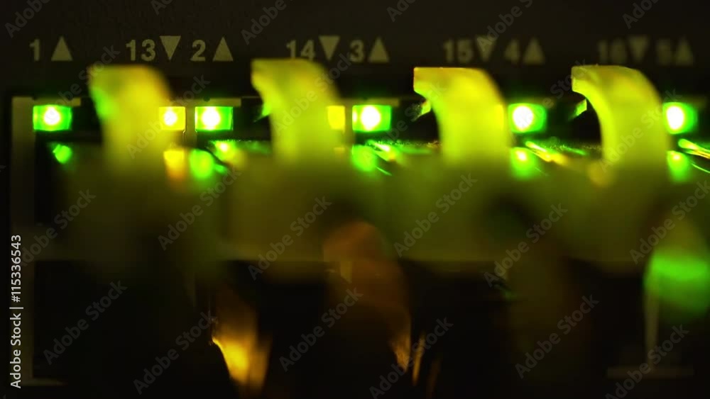 macro of lights blinking from a server switch 4k. Stock ビデオ