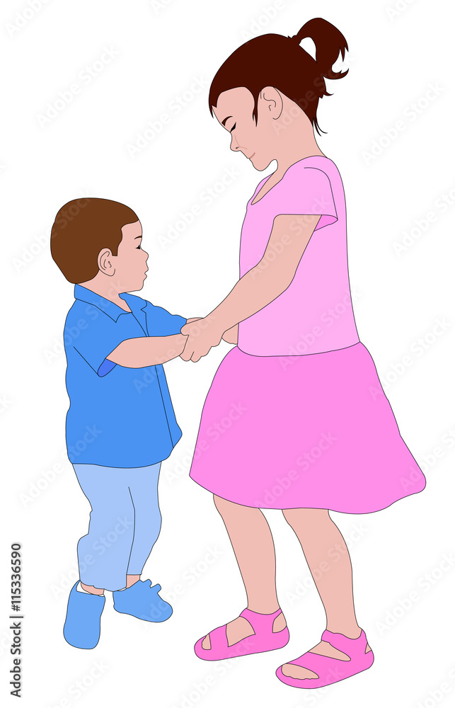 brother and sister dancing illustration - vector brother and sister dancing illustration - vector