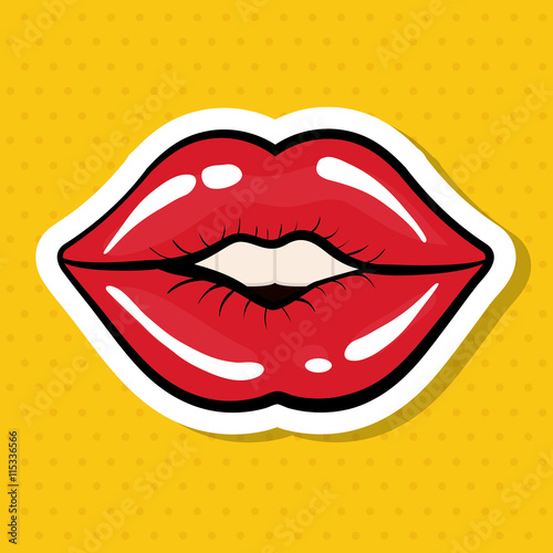 Pop art concept represented by female mouth icon. Colorfull illustration. Yellow background