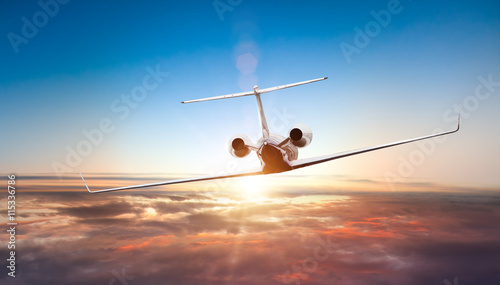 Fotografia, Obraz Private jet plane flying above clouds
