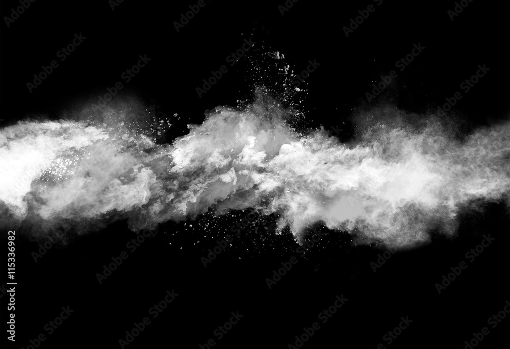 White powder explosion on black background