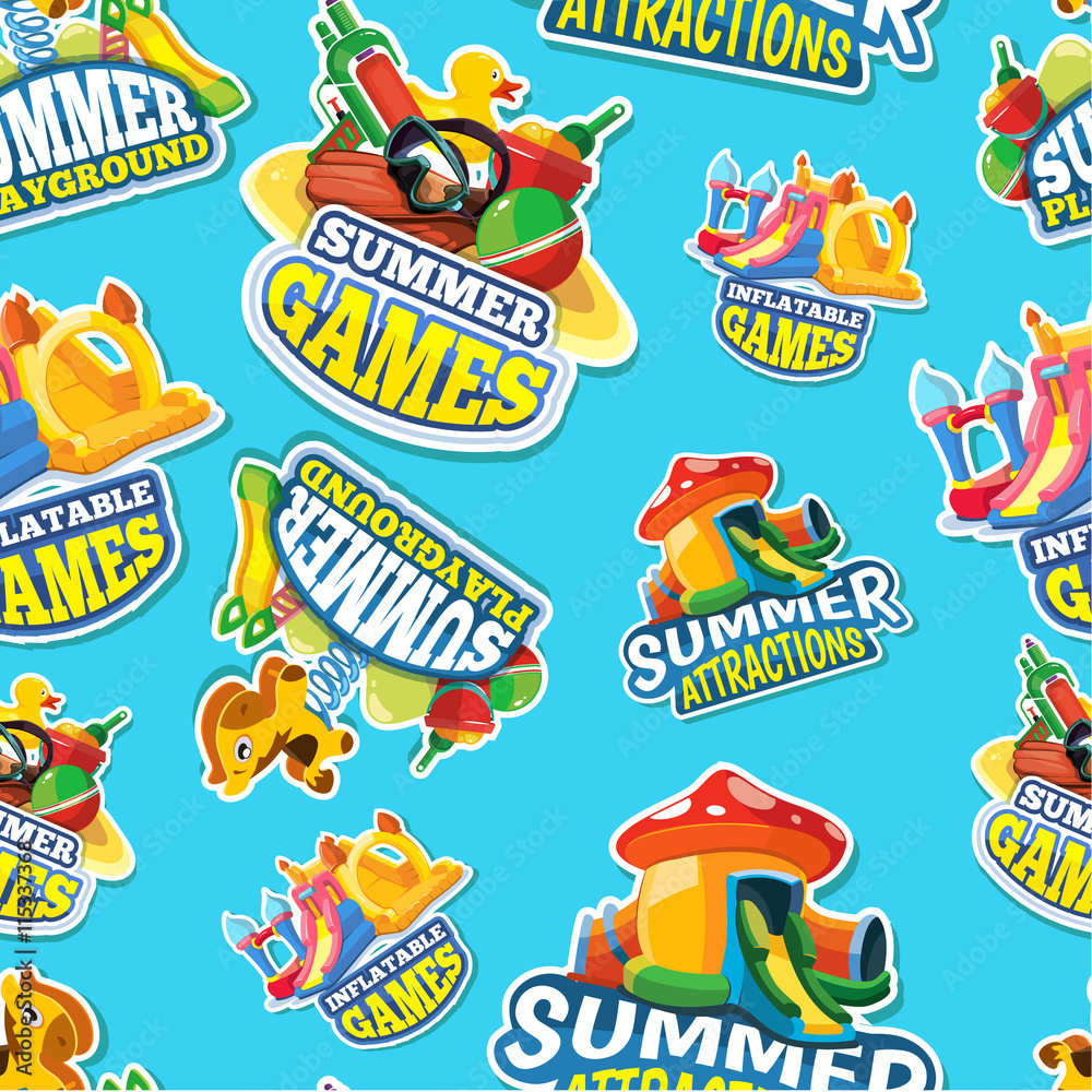 Vector seamless pattern of summer games on inflatable playground Vector seamless pattern of summer games on inflatable playground