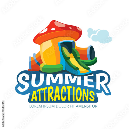 Vector illustration of inflatable castles and children hills on playground