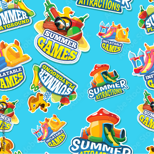 Vector seamless pattern of summer games on inflatable playground