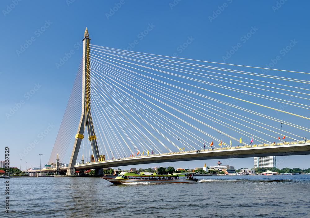 The Rama VIII bridge over the Chao Phraya river in Bangkok, Thailand.