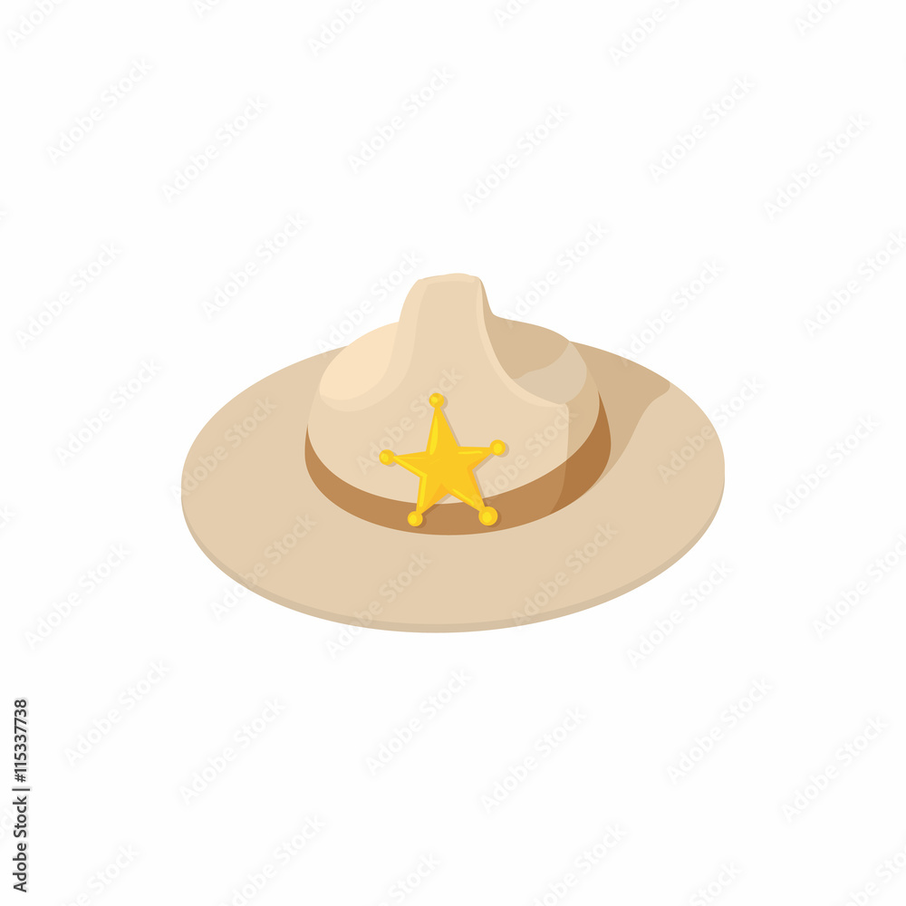 Sheriff hat icon in cartoon style isolated on white background. Headdress symbol Sheriff hat icon in cartoon style isolated on white background. Headdress symbol