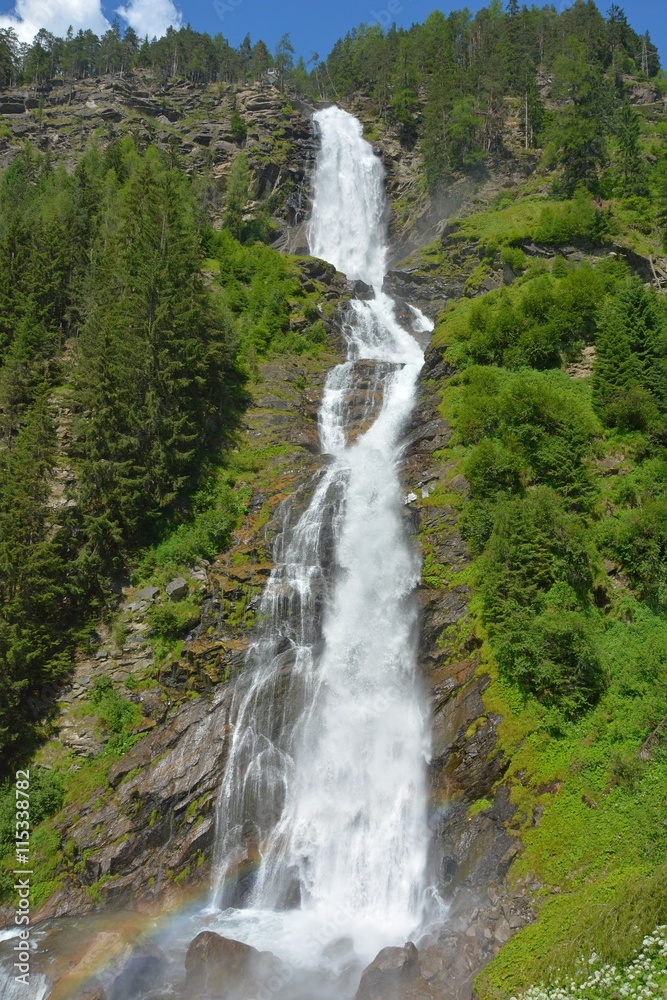 Fototapeta premium Stuibenfall in Otztal, Austria is the longest waterfall (159 m) in Tirol.
