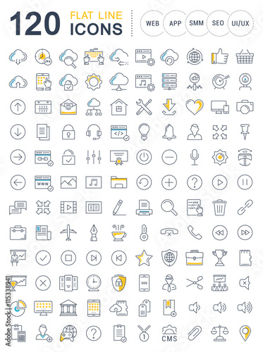 Set Vector Flat Line Icons SEO and Web Design