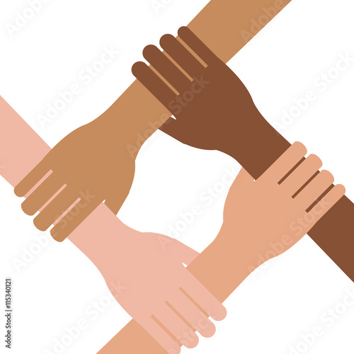Multi ethnic hands teamwork unity isolated vector illustration