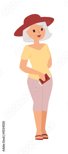 Senior woman portrait on white background and old funny granny portrait. Smile granny portrait and happy cartoon granny portrait. Granny portrait retirement, elder woman character.