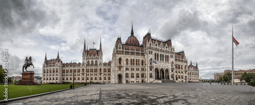 Wide panorama view of the Hungarian Parliament at Kossuth Lajos square, Budapest, Hungary photo