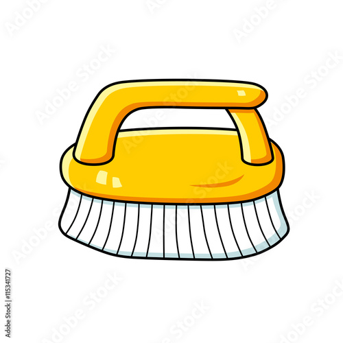 Yellow cleaning brush vector icon.