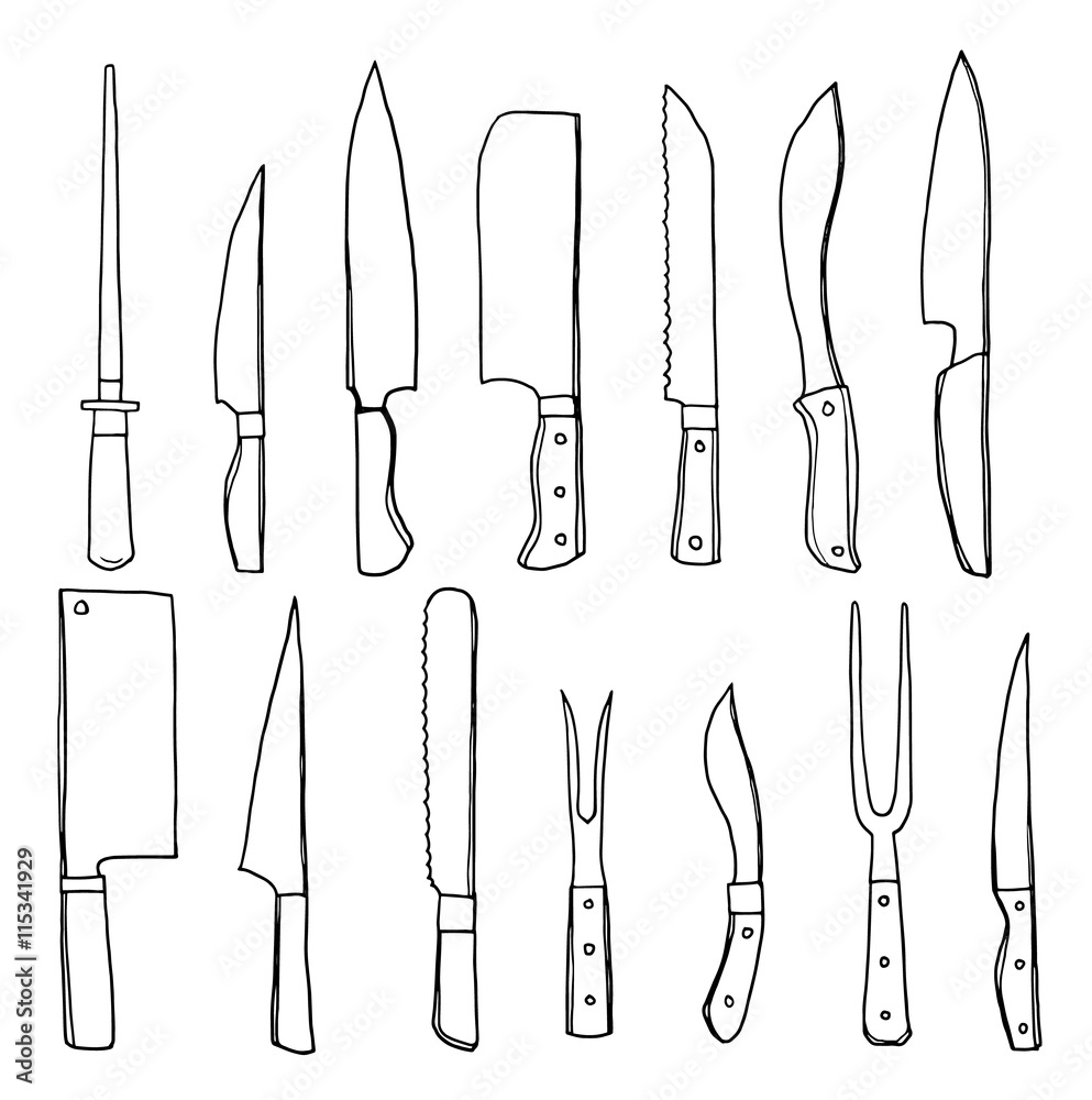 vector knife sets kitchen tools hand drawn cute line art illustr vector knife sets kitchen tools hand drawn cute line art illustr