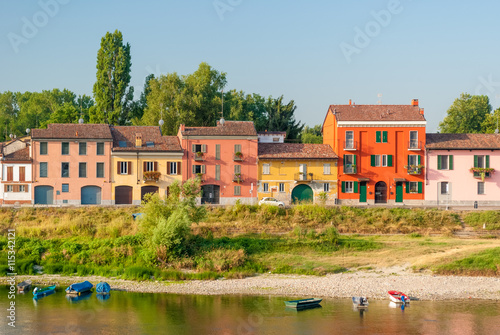 Photos Colored houses along the south bank of river Ticino in Pavia, in the district ca
