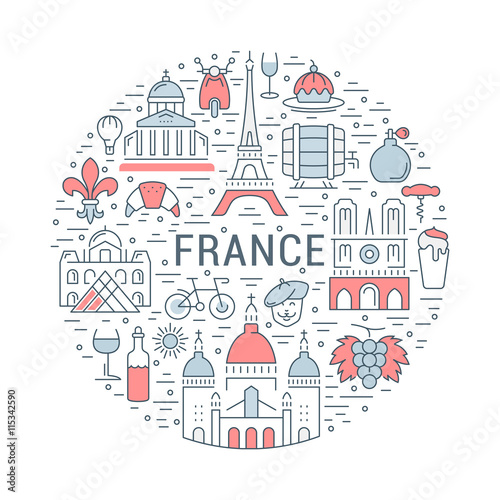 Vector Flat Line Banner Paris and France