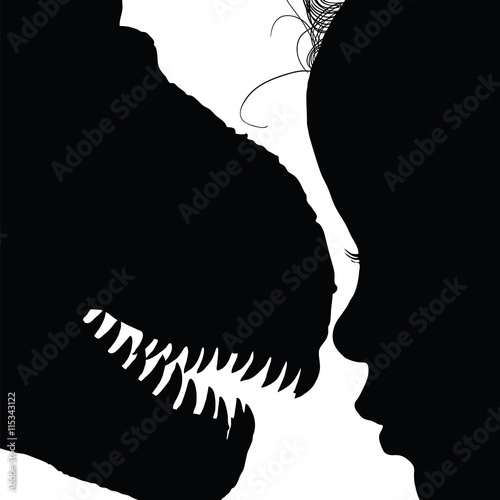 child with dinosaur face adorable silhouette illustration