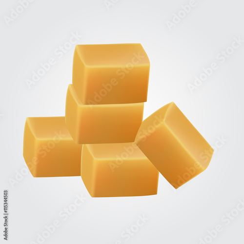 Light brown caramel sweets on white background