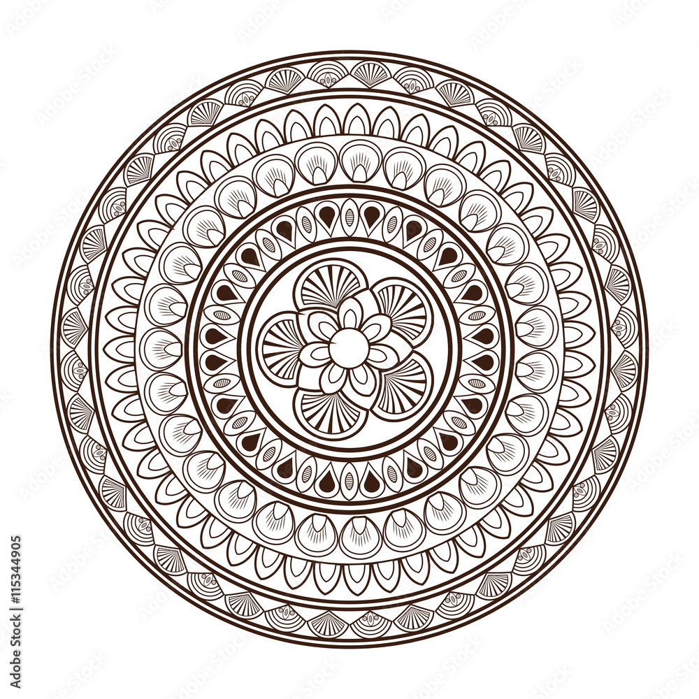 flat design round decorative line mandala icon vector illustration