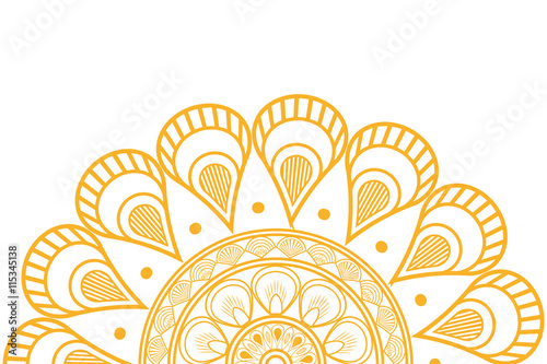 flat design circular decorative line half mandala icon vector illustration