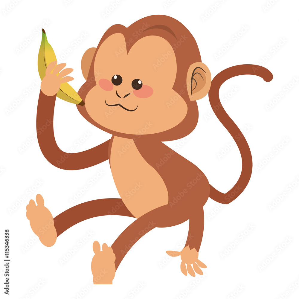Obraz premium simple flat design monkey cartoon icon vector illustration