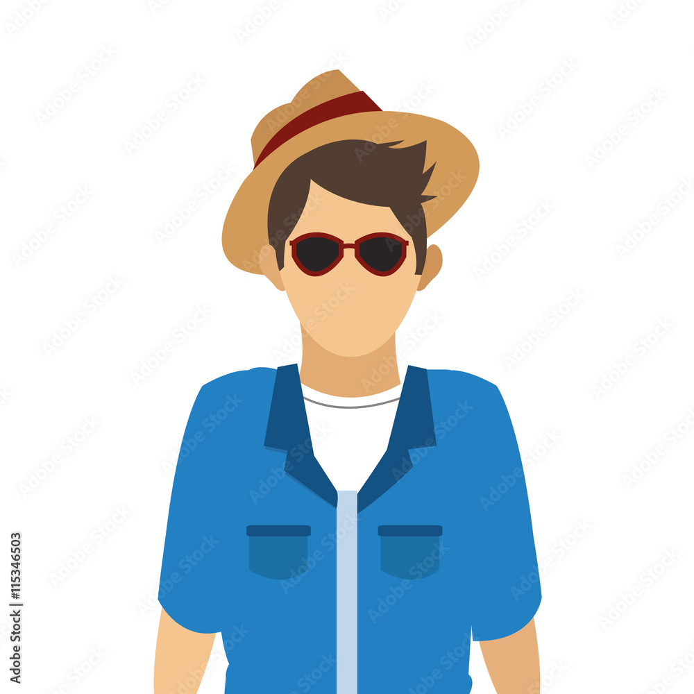 simple flat design male tourist with glasses and hat icon vector illustration