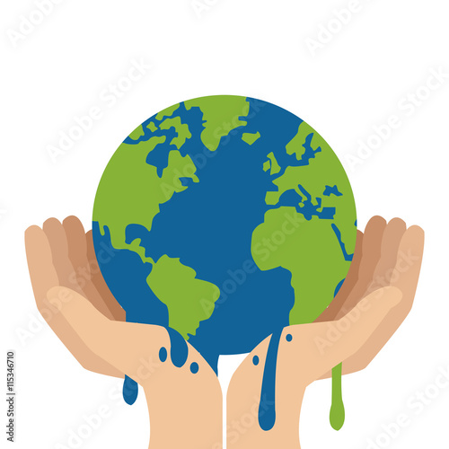 simple flat design hands holding planet earth melting icon vector illustration