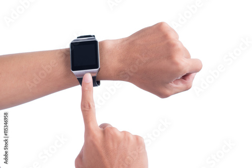 Close up of a male hands using a modern smart watch