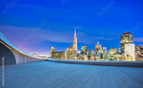 empty floor with cityscape and skyline of san francisco at night