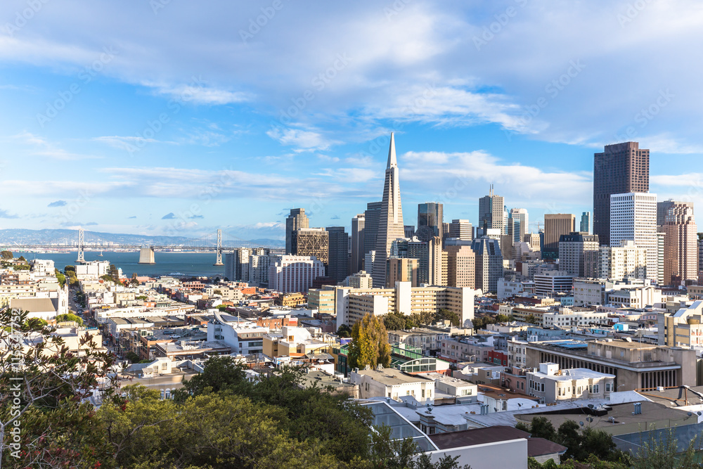 cityscape and skyline of san francisco in cloud sky