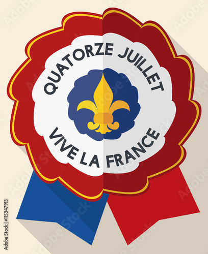 Cockade with Patriotic Design to Celebrate French National Day, Vector Illustration
