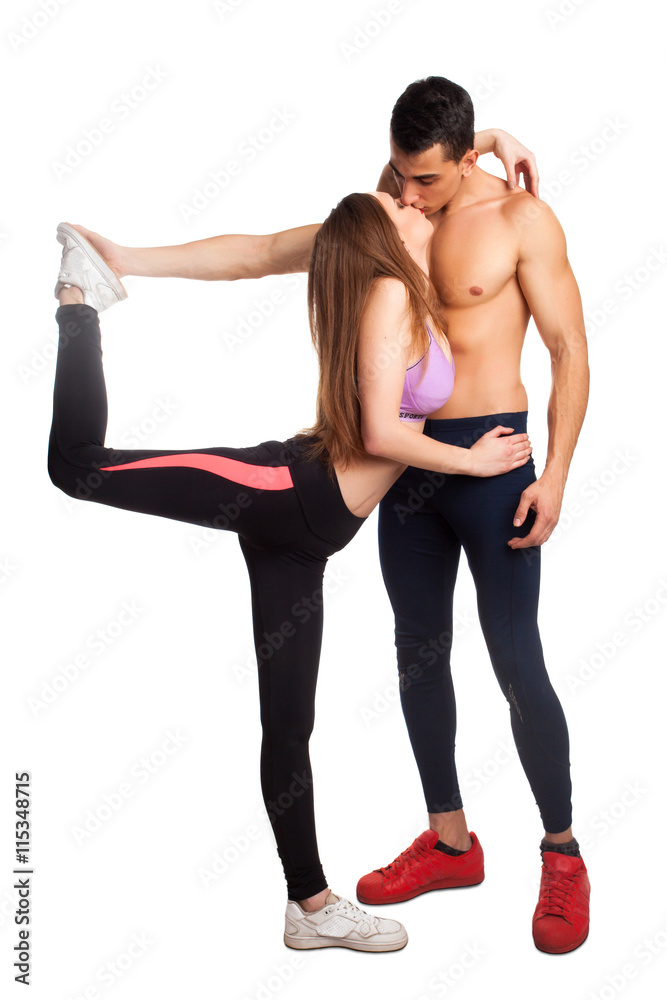 Young couple doing sports exercises