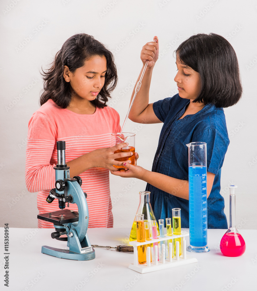 curious indian girls with microscope, asian girls with microscope, Cute