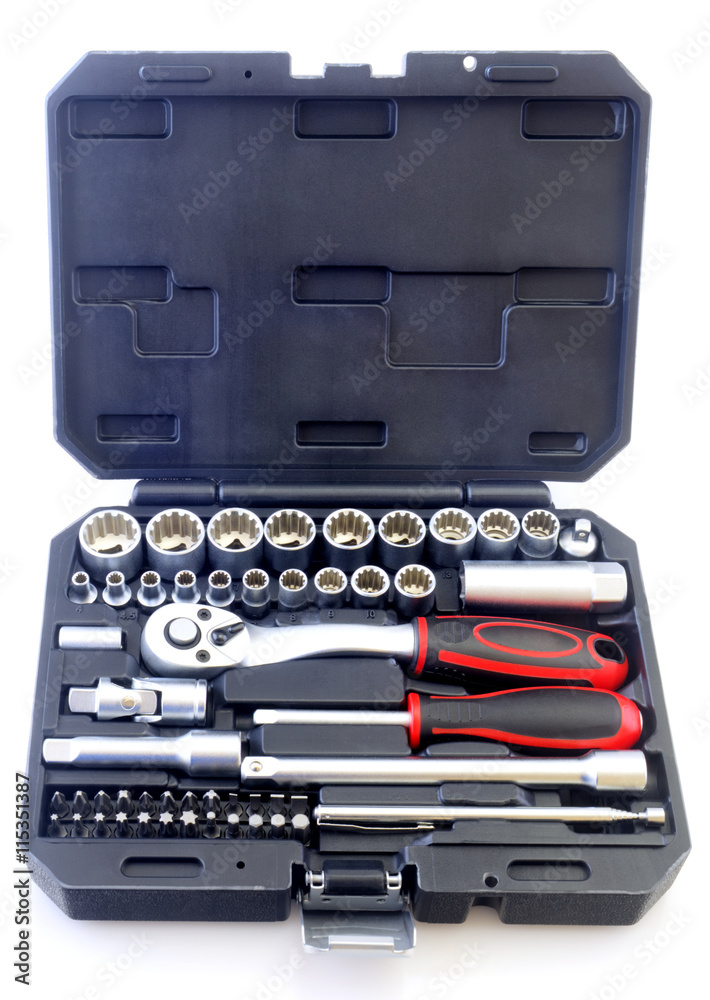 Mechanical bit tool set isolated on white background