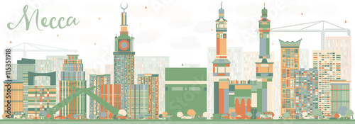 Abstract Mecca Skyline with Color Landmarks.