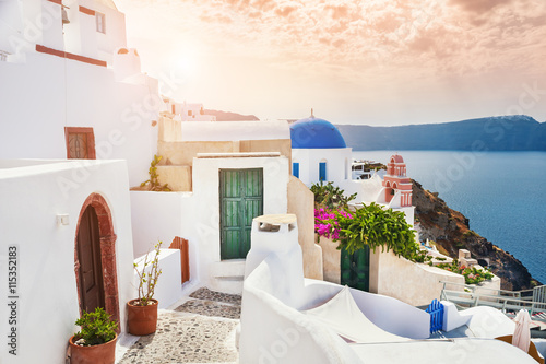 White architecture on Santorini island, Greece.