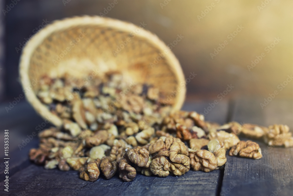Obraz premium walnut on wooden background
