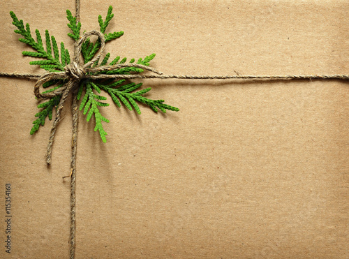 Cardboard tied with green t...