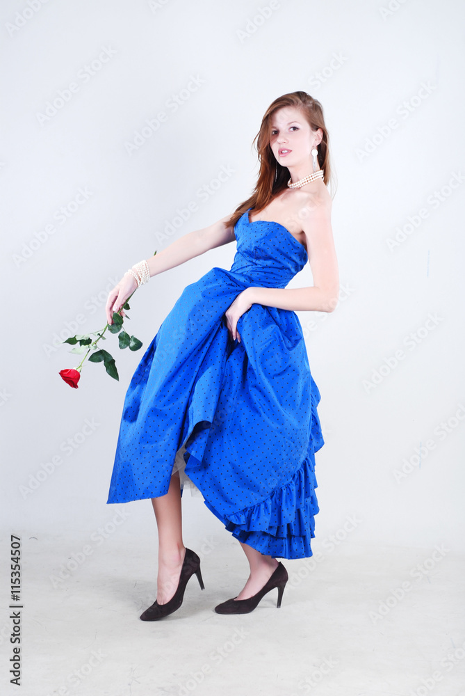 Woman in blue dress