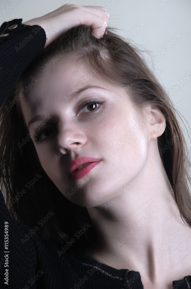 Beauty face of young girl at white background Beauty face of young girl at white background