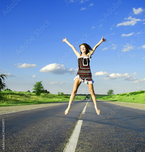 Jumping happy woman