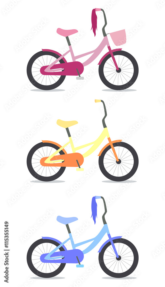 Obraz premium Set of flat vector illustrations of children's bicycles