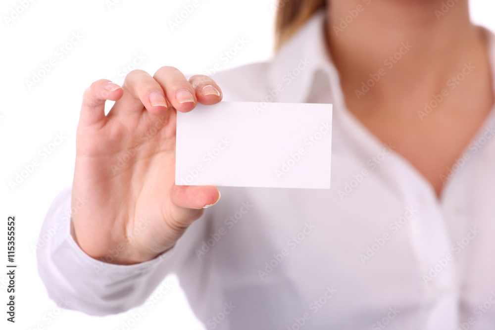 businesswoman with white card businesswoman with white card