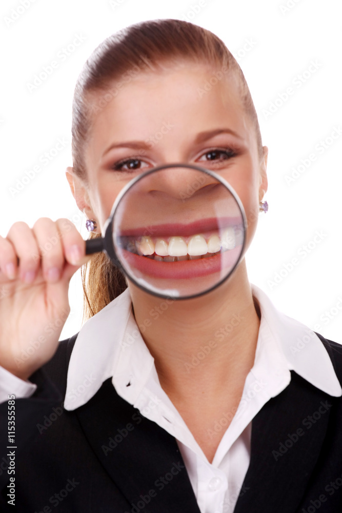 businesswoman with magnifying glass businesswoman with magnifying glass