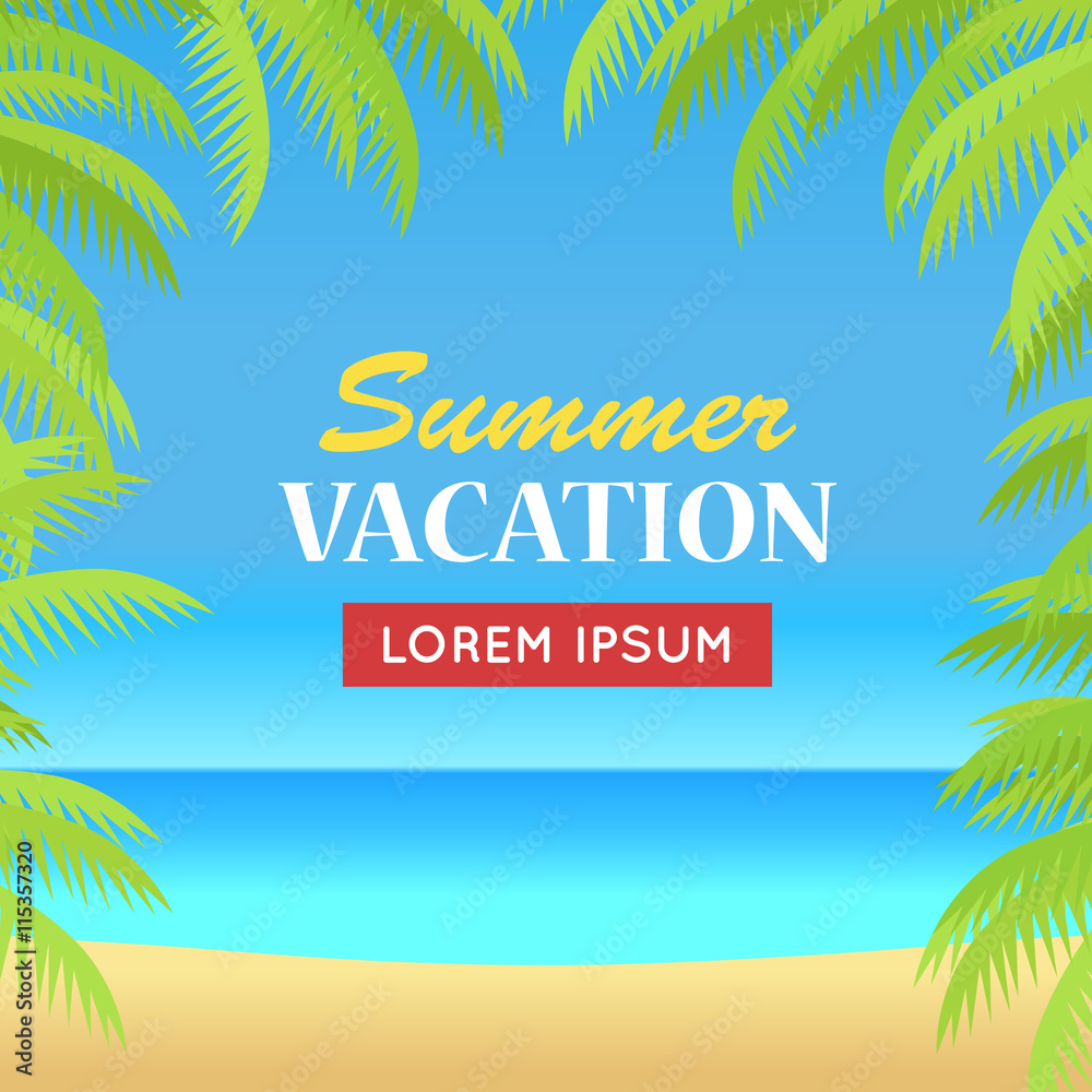 Fototapeta premium Summer Vacation on Tropical Beach Illustration
